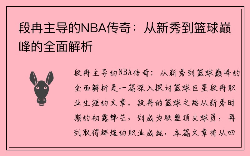 段冉主导的NBA传奇：从新秀到篮球巅峰的全面解析